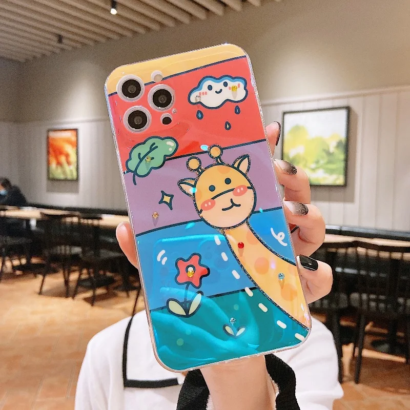 

sumkeymi Cute Animals Blu-ray Soft TPU Silicone Cover Phone Case For iphone 11 12 7 8 Plus mini Pro Max X XS XR Hand Band Case