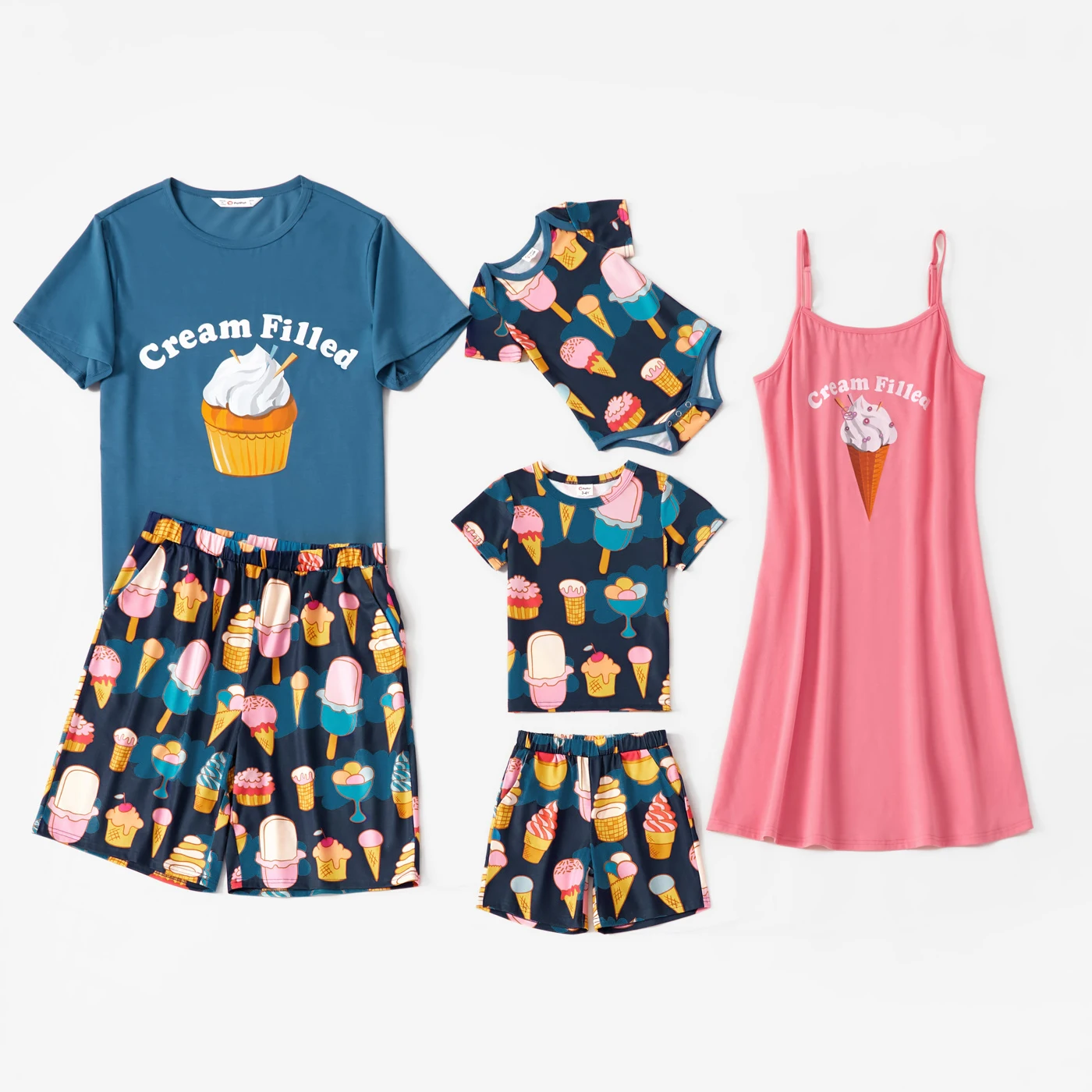 

PatPat New Summer Family Ice Cream Letter Print Matching Pajamas Set(Flame Resistant)