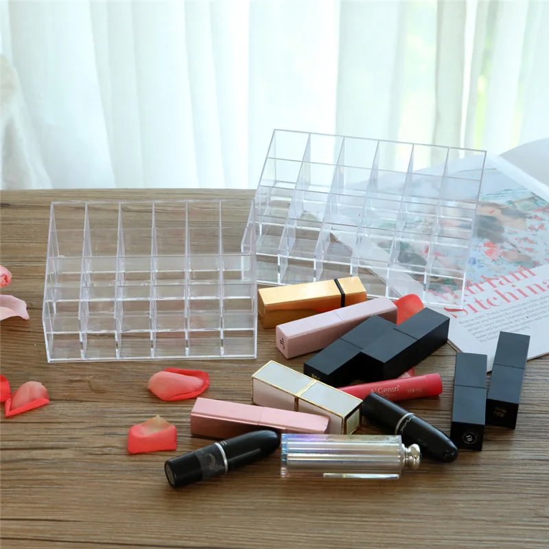 

Clear Acrylic 24 Grid Makeup Organizer Storage Box Lipstick Nail Polish Display Stand Holder Cosmetic Jewelry Organizer Box Case
