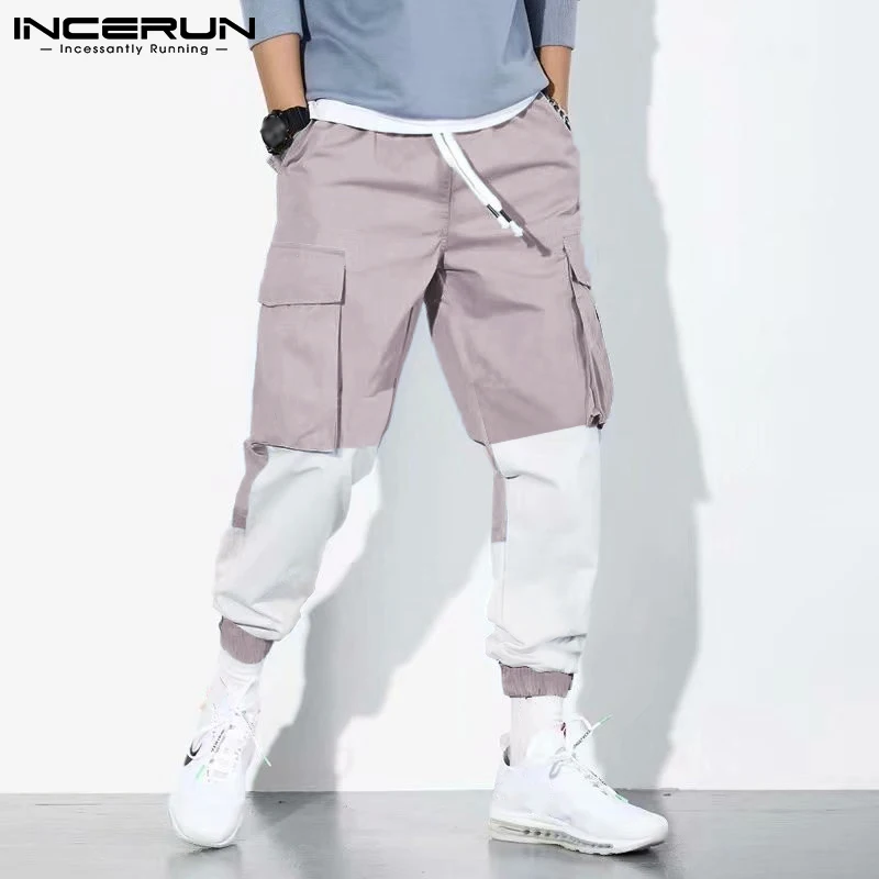 

Men Cargo Pants Patchwork Drawstring Loose Pockets Trousers Joggers 2021 Streetwear Fashion Casual Pantalones Hombre 5XL INCERUN