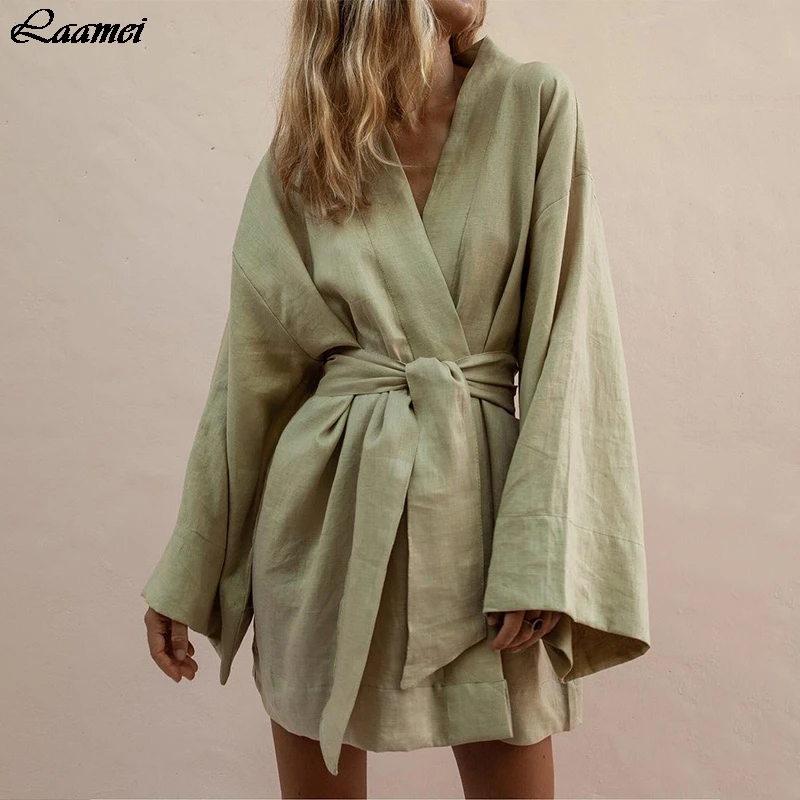 Женские Длинные Блузки 2019 Весенняя Повседневная Бандажное платье из хлопка и