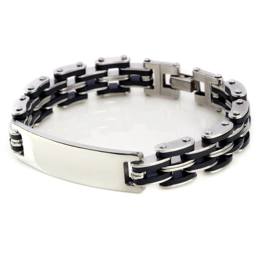 

New Link Chain Rubber Stainless steel Men's Bracelet Wrist band 8.5" Hot Charm Men Bangle Cuff wholesale Cheap jewlery