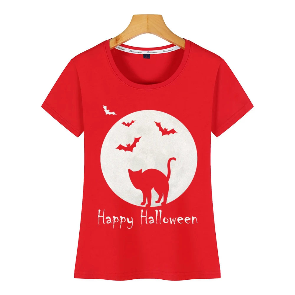 Женская футболка с рисунком кошки Луны Хэллоуина я летучая мышь тыква ведьма