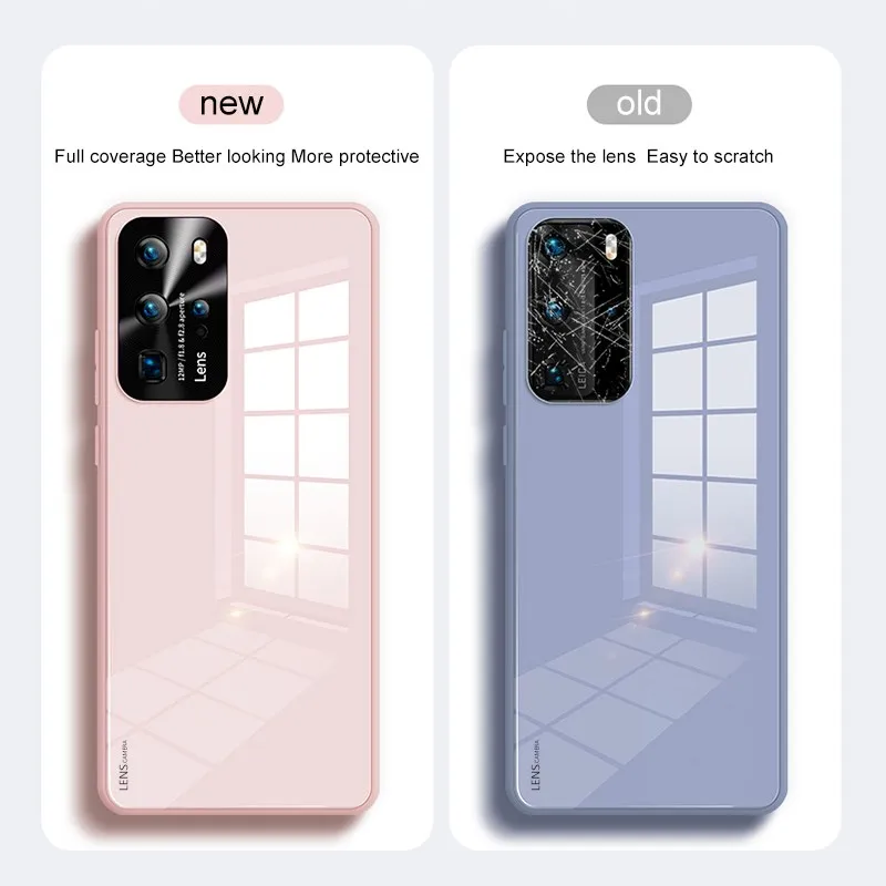 

Original Liquid Tempered Glass Case For HuaWei P40 Pro Plus P30 Pro Mate 40 Pro Nova 7 SE Pro Metal Lens Protection Glass Cover