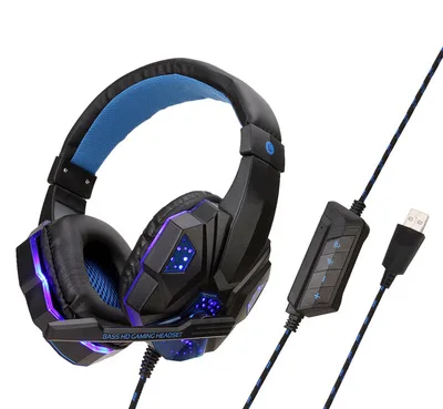 USB black blue Новые игровые наушники PS4 стерео наушники гарнитура с микрофоном для ноутбука/ПК планшета геймера люминесцентные наушники - Цвет: USB black blue