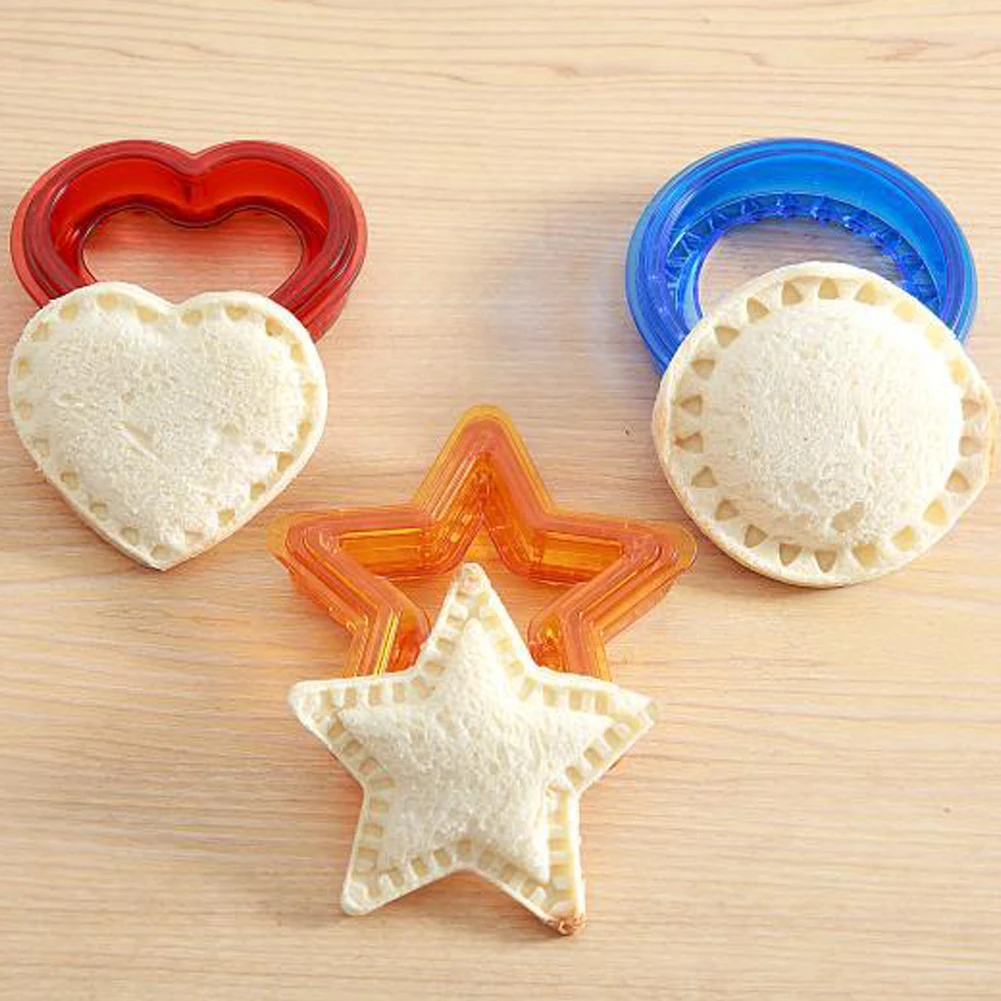 

3PCS Sandwich Sealer Mold Sandwich Bread Decruster Sealing Mold Kitchen DIY Tool Round Heart Star Shape Mold For Bento Box
