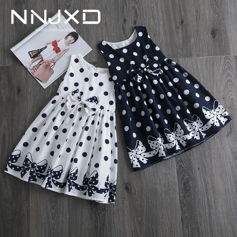Casual Polkadot Dresses for Girls Bow Birthday Party Dress Kids Clothing Sundress Baby Girl Clothes 4 5 6 7 8 9 10 11 12 Years | Детская