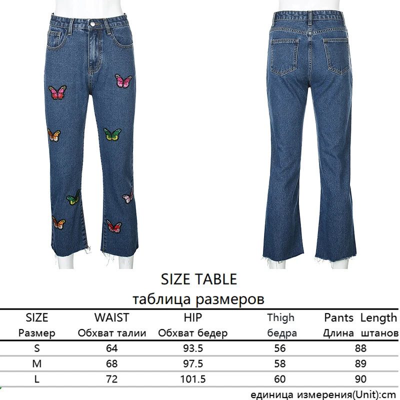 

Butterfly Embroidery Denim Pants Women Fashion Baggy Y2K Jeans For Girls Female 2021Vintage High Waisted Trouser Harajuku Capris