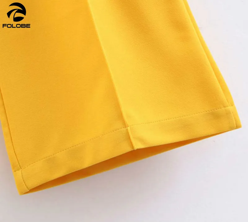

FOLOBE women yellow wide leg pants pockets zipper fly design office wear full length trousers female casual long pantalones