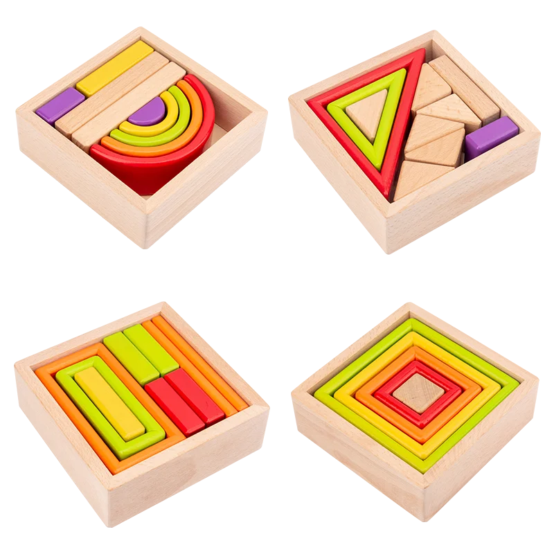 

Baby Toy Wooden Toy Rainbow Building Blocks DIY Creative Stacking Shape Match Block Educational Toy