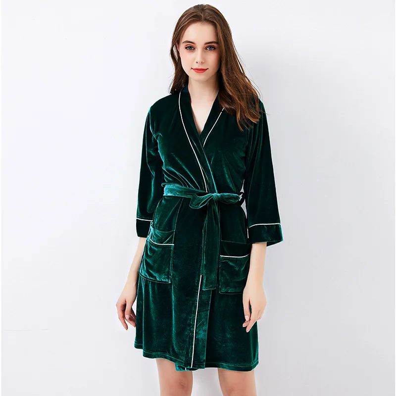 Золотая Бархатная Осенняя пижама с длинным рукавом ночная рубашка женская