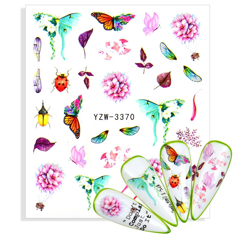 

Наклейки для дизайна ногтей с бабочкой, 1 шт., слайдер, небесно-голубой, черный, Переводные, водяные наклейки для ногтей, цветные, цветочные, н...