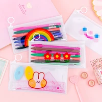 cartoon transparent flower rabbit rainbow smiling face pvc pencil case korean stationery box kawaii bag cute school supplies