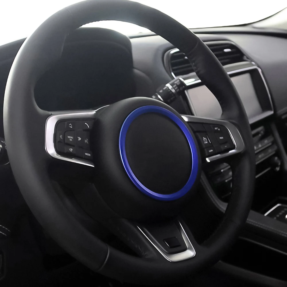 Синее металлическое автомобильное кольцо на руль для Jaguar E PACE F TYPE XF XE стикер