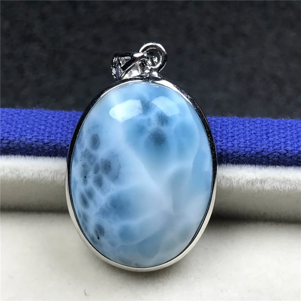 Натуральная синяя подвеска larimar для женщин 25x19x7 мм, бусины, серебро 925, кристалл, овальный камень, ожерелье, подвеска, ювелирное изделие AAAAA
