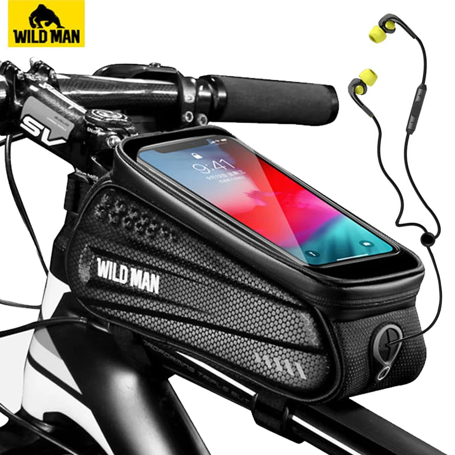 

WILD MAN Rainproof Bicycle Bag Frame Front Top Tube Cycling Bag Reflective 6.5in Phone Case Touchscreen Bag MTB Bike Accessories