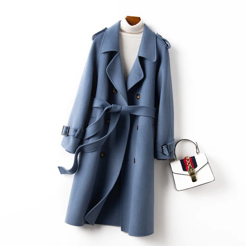 

2021 Autumn Winter Solid Color Women's Coat Double-Sided Wool Coat Medium Long Loose Women's Winter Coat Korean Wool Coat B025