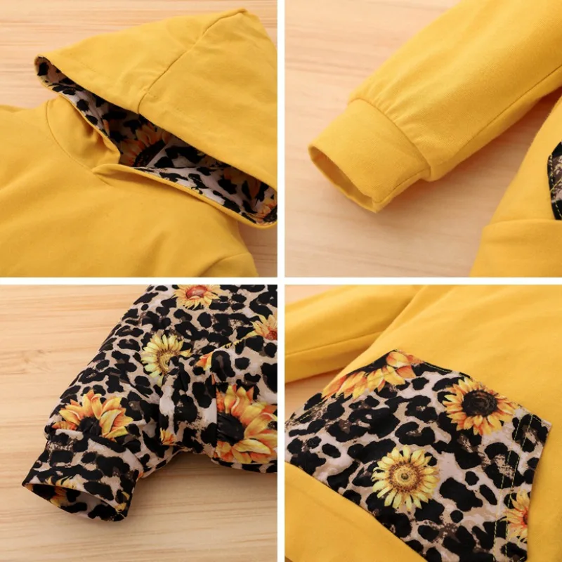 

Baby Outfit Sets for Girls Autumn Baby Girl Long Sleeve Flower Print Hoodie Sweatshirt Tops+Pants+Headband Casual Costume Set