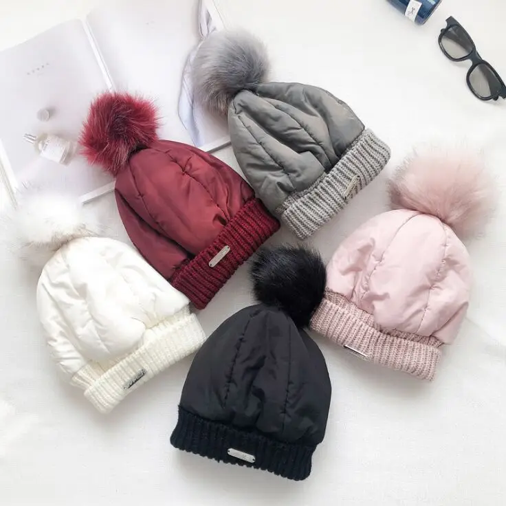 

Winiter women casual thick warm skullcap Pom pom knitting Skullies beanies hat Bonnet gorras