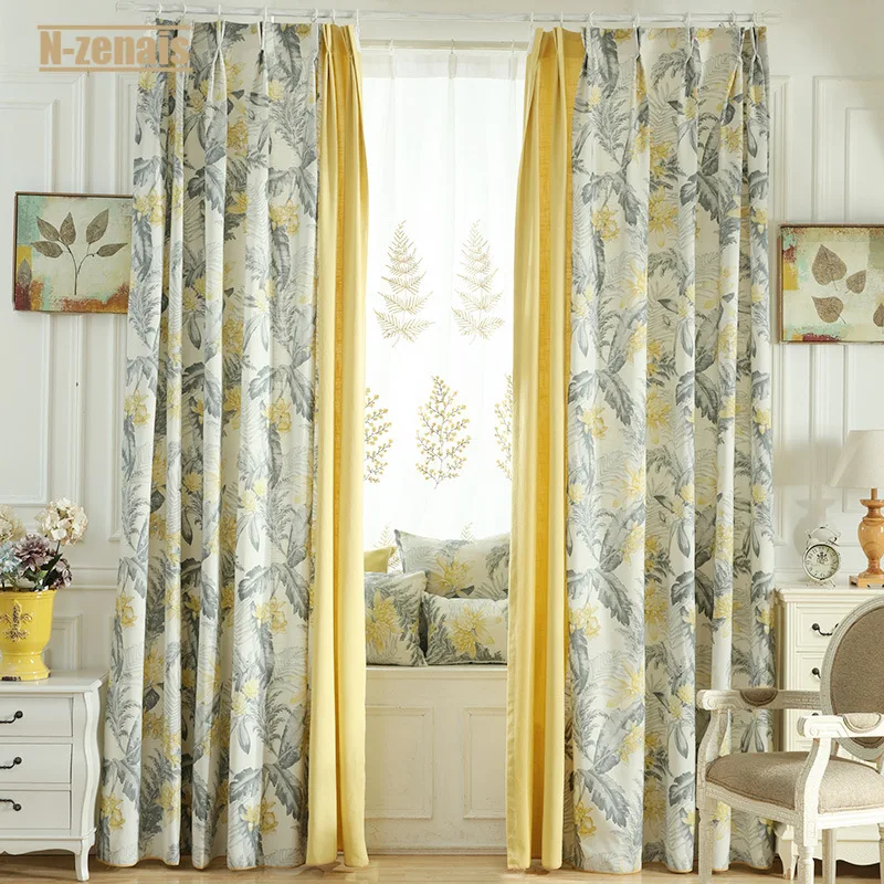 

American Pastoral Style Curtains for Bedroom Living Room Cotton and Linen Printed Semi- Blackout Curtains High Shading(70%-90%)