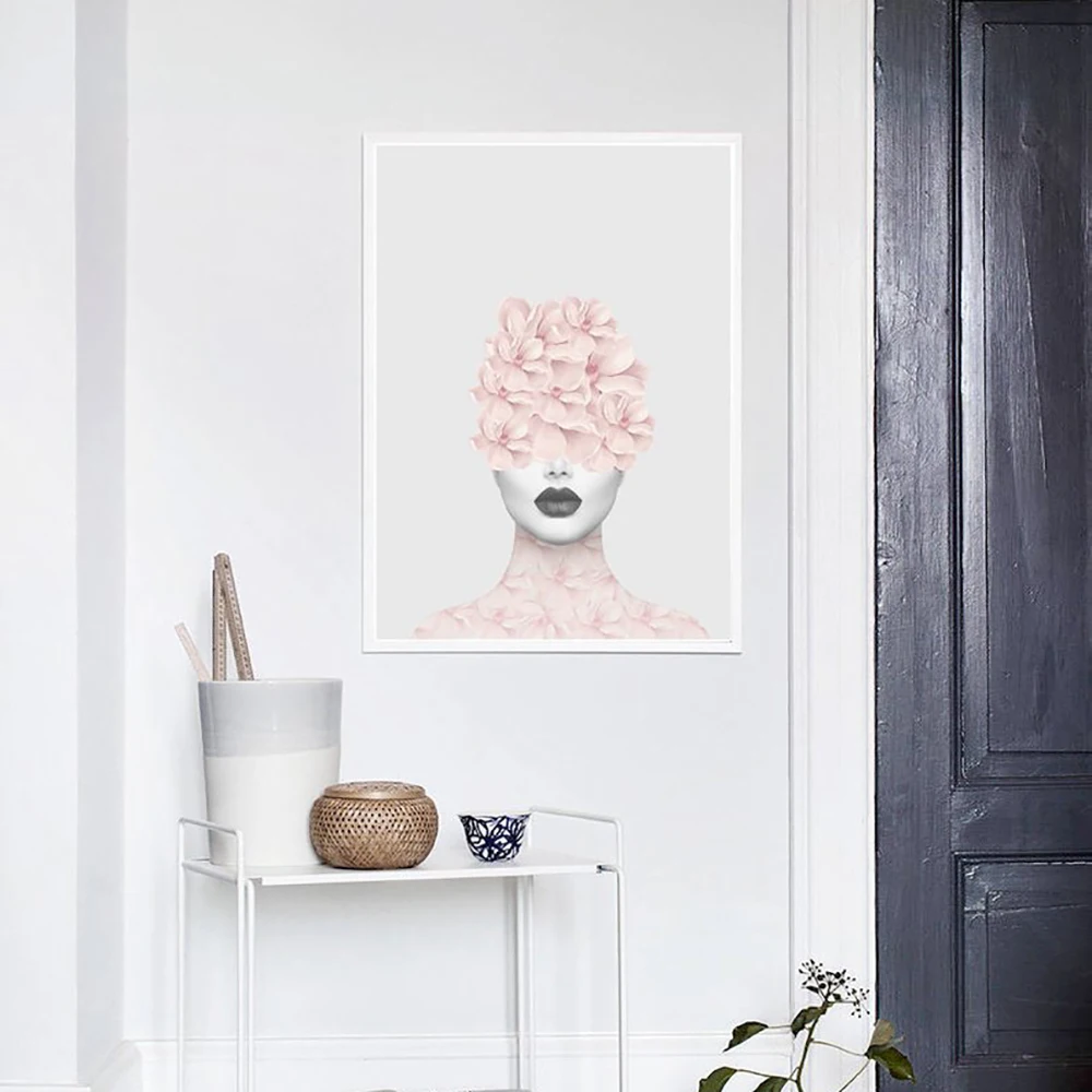 

Nordic Modern Poster Petal Peony Woman Canvas Painting Fashion Art Print Minimalist Wall Picture For Living Room Home Decor