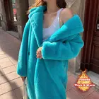 Женское зимнее теплое длинное пальто Unaiza из искусственного меха, женское плотное пальто с мишкой Тедди, Повседневная Свободная верхняя одежда большого размера, фиолетового и желтого цветов, 2022