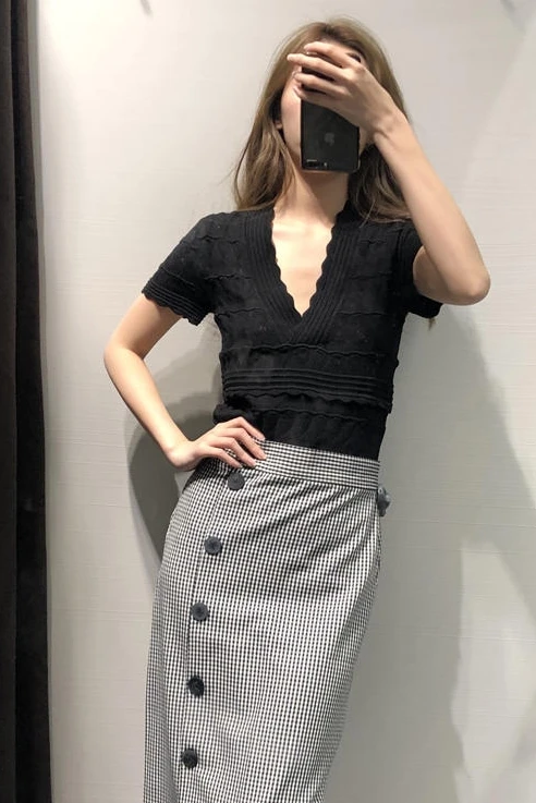 

Top shirt lady fashionable suave thin sexy deep v-neck summer of woman DM001