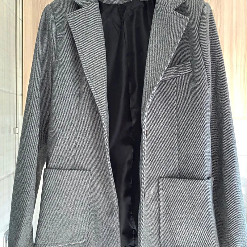 Новинка 2021 модный шерстяной Блейзер куртка Женский весенне-осенний кофейный