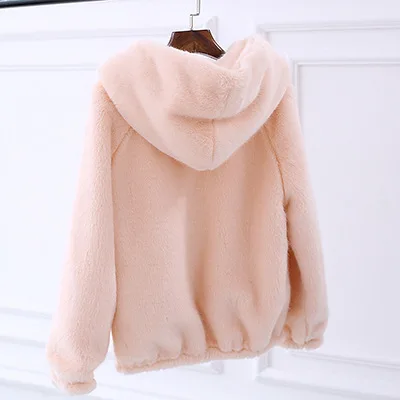 

Korean Rex Rabbit Mink-like Loose Plush Hooded Thickened Clothes Women Jacket Long Winter Faux Thick Warm Fur Hood Coat Zipper