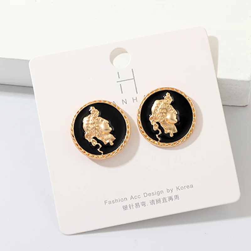 Vintage Medusa Zinc Alloy Coin Portrait Pendant Stud Earrings for Women Fashion Charms Gold Black Jewelry Gift | Украшения и
