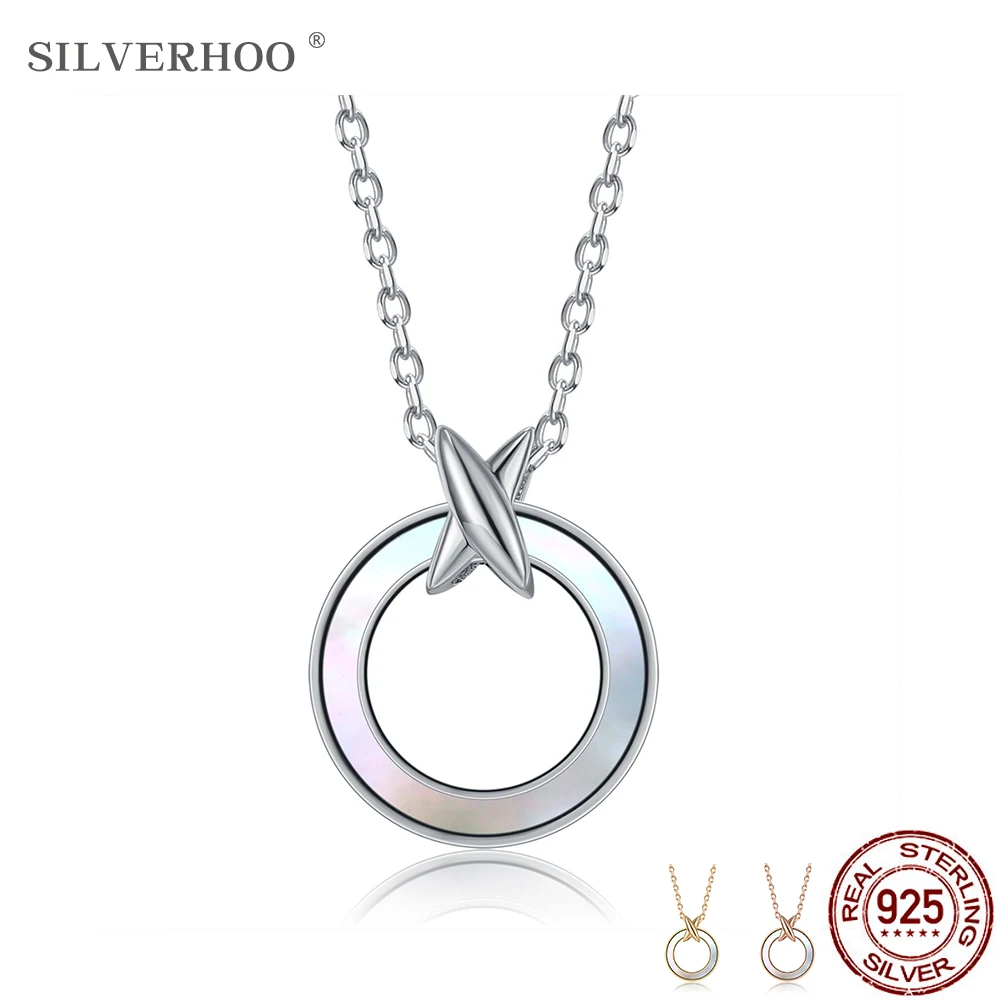 

SILVERHOO Sterling Silver 925 Pendant Necklace For Women Cross The Circle Necklaces Anniversary Fine Jewelry The New Listing