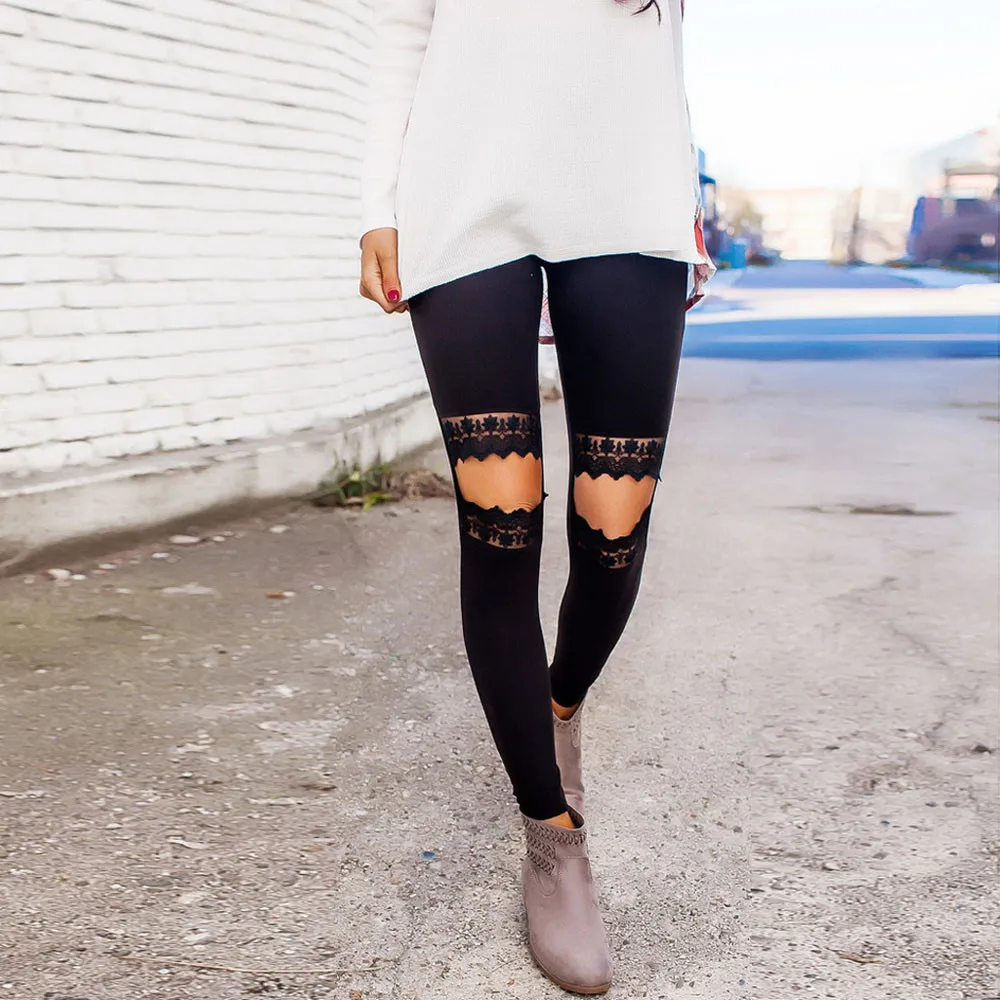 

Women Tights Yoga Pants Women High Waist Lace Yoga Fitness Hole Leggings Running Gym Stretch Sports Pants Trousers pantalones