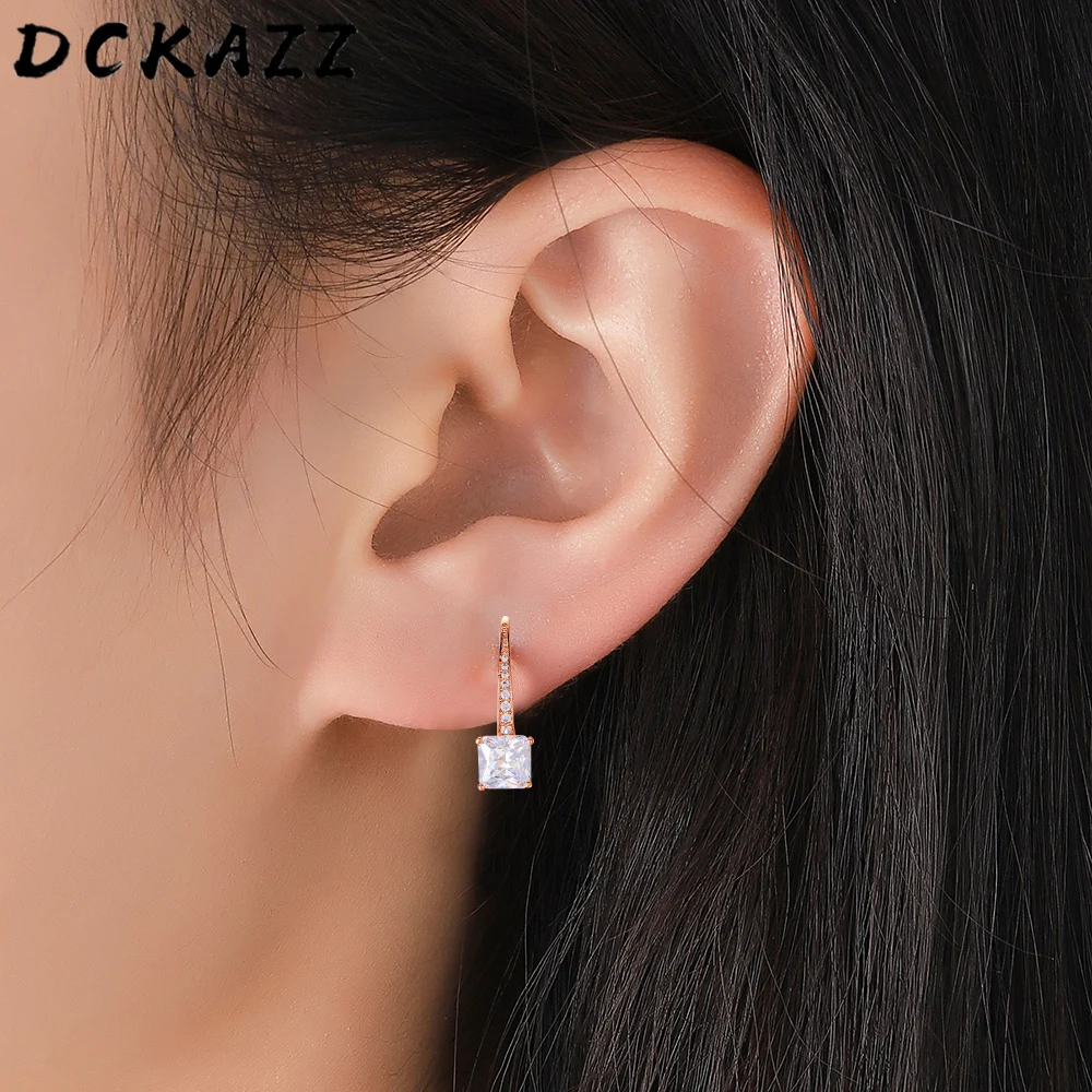 

DCKAZZ Square Natural Zircon Stud Earring Cute Crystal 585 Rose Gold Copper Fashion Jewelry Office Earrings for Women Girl Gift