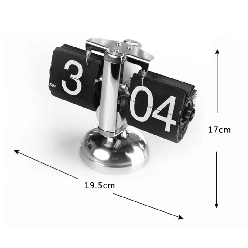 

Table Clock Small Scale Retro Flip Over Desk Clocks Stainless Steel Flip Internal Gear Operated Quartz Clock