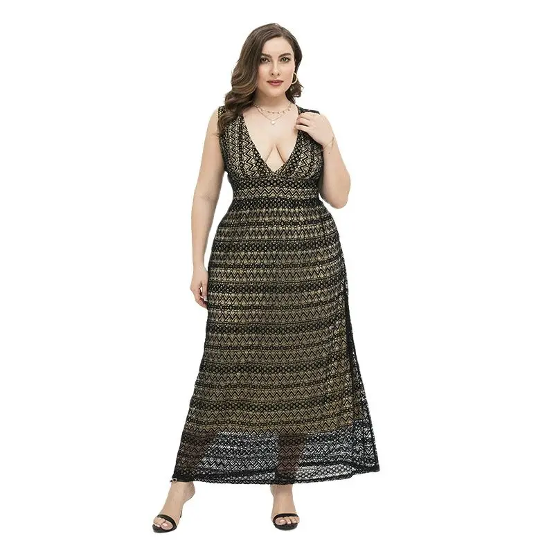 Black Lace Deep V Neck Women Sexy Long Dress Elegant Sleeveless High Waist Party Wrap Dress Vestidos Robe