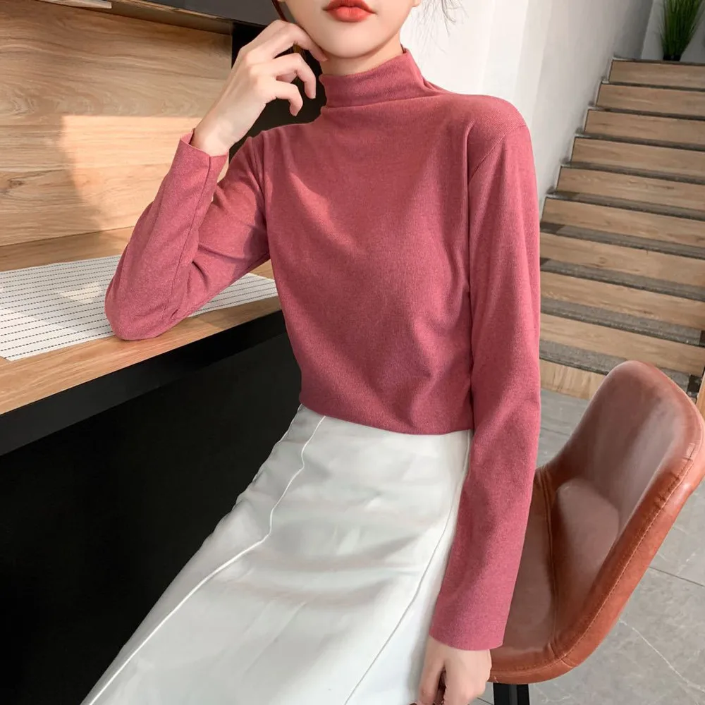 

Зимний модный женский Однотонный свитер с высоким воротом, женский элегантный свитер с длинным рукавом, женский свитер