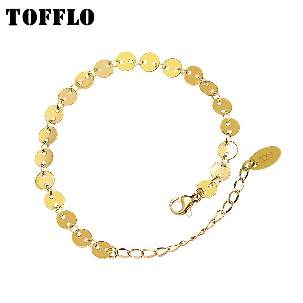 

TOFFLO Stainless Steel Jewelry Round Brand Bracelet Lucky Geometry Circle sSlice Thick Slice Bracelet BSE087