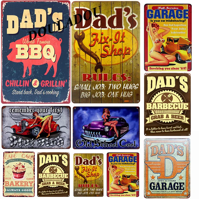 

[Douladou]DAD'S BBQ Plaque Vintage Metal Tin Signs Home Bar Pub Decorative Metal Plates Shop Vintage Tin Sign Home Decor 20x30CM