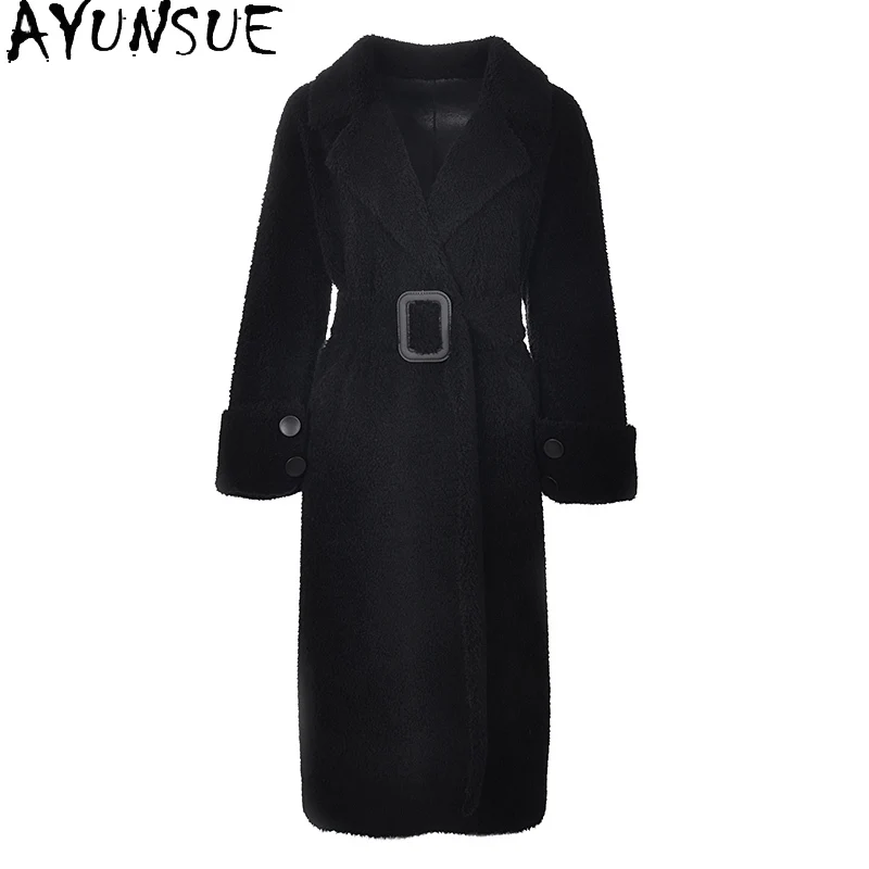 Женское пальто с мехом 100% шерсть длинная осенне-зимняя одежда Женская Корейская