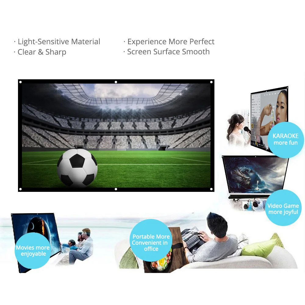Портативный проектор HD 16:9 диагональный экран 120 дюймов складной домашний