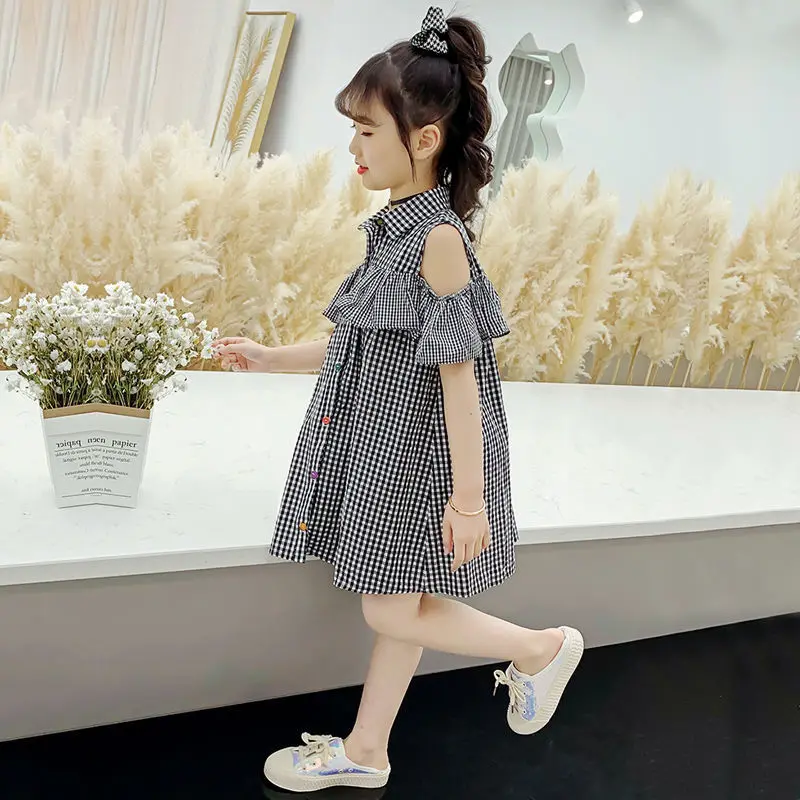 

Children's Wear Sweet Girls Ruffle Plaid Dress Summer 2021 Kids Princess Dresses for Big Little Girl 12 11 10 9 8 7 6 5 Years