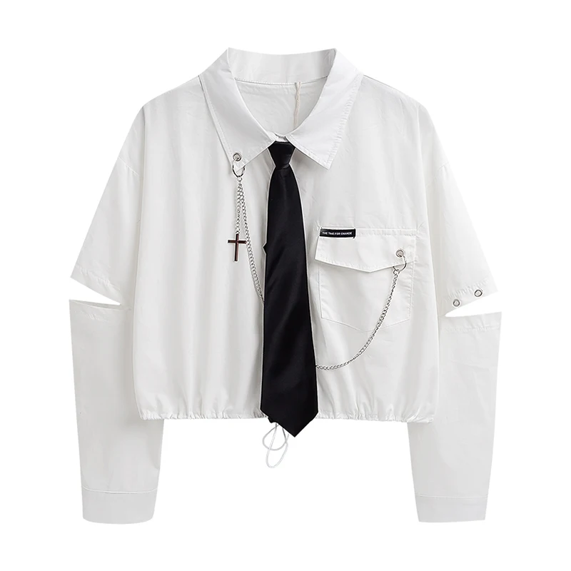 Женская блузка с длинным рукавом в стиле панк и завязкой-цепочкой уличная одежда