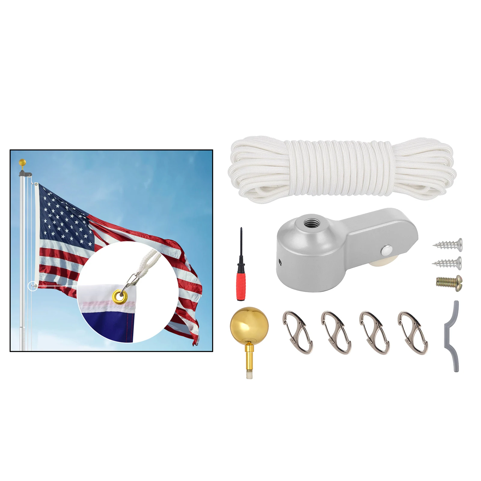 

Outdoor Flagpole Hardware Repair Kit 2.8" Topper Ball Ornament 4 Snap Hooks