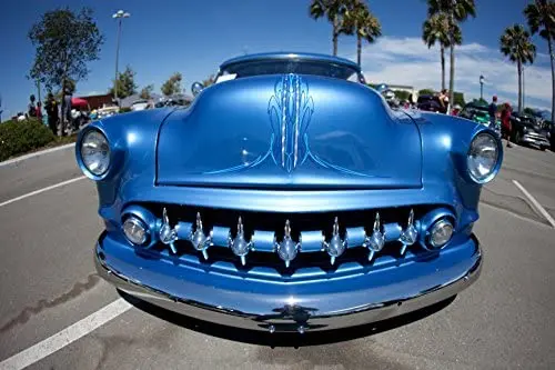 

Old Tin Sign Light Blue Pinstripped Lowrider Grill At Cruise 1950 Mercury