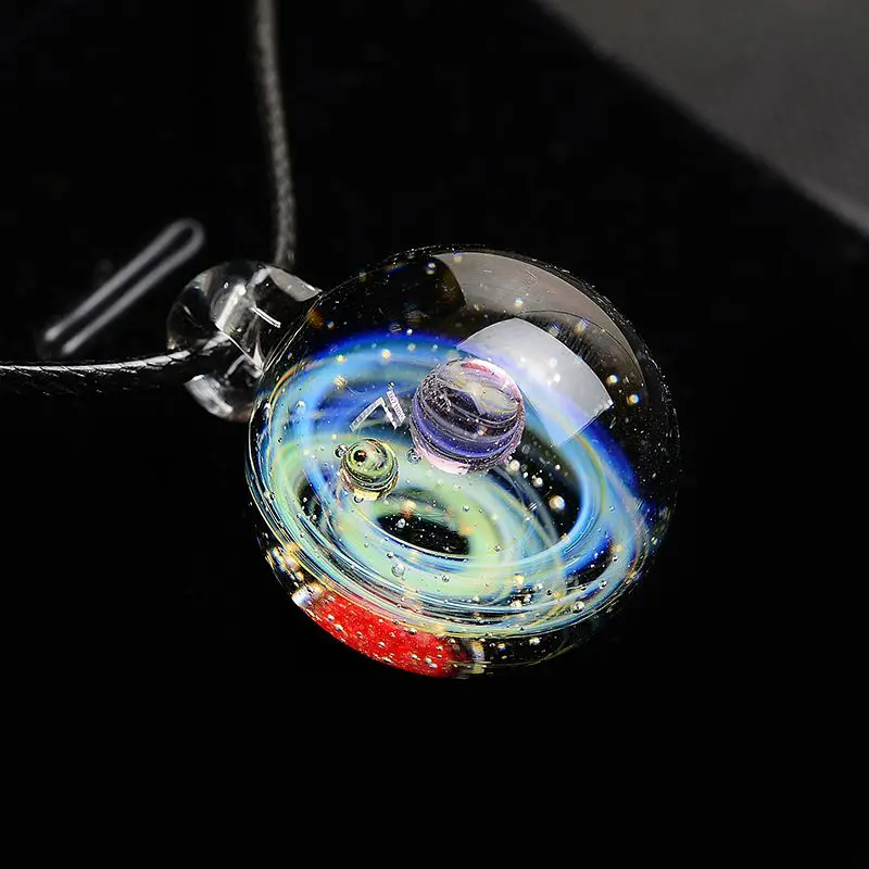 

Hot Sale Nebula Galaxy Double Sided Pendant Necklace Universe Planet Jewelry Glass Cabochon Handmade Long Necklace