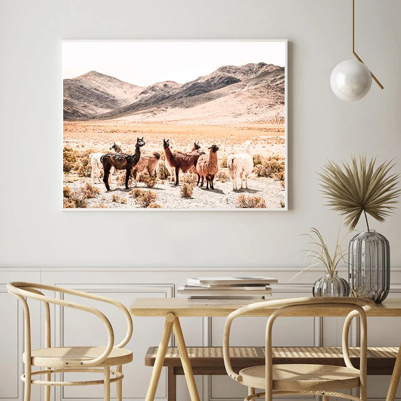 Плакат на холсте с ламой, пустынным пейзажем, альпака, художественный принт, настенные картины для гостиной, спальни, украшение для дома