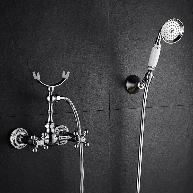 Смеситель для душа в ванной комнате с двумя ручками настенный набор