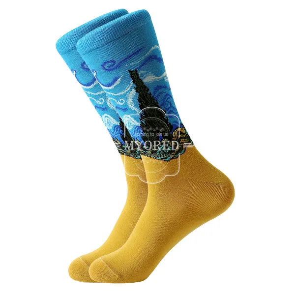 1151C MYORED/1 пара; Прямая поставка; мужские и женские носки с 3d рисунком в стиле ретро; хлопковые винтажные носки в стиле ретро с изображением Ван Гога; забавные носки с всемирно известной росписью - Цвет: 1151C