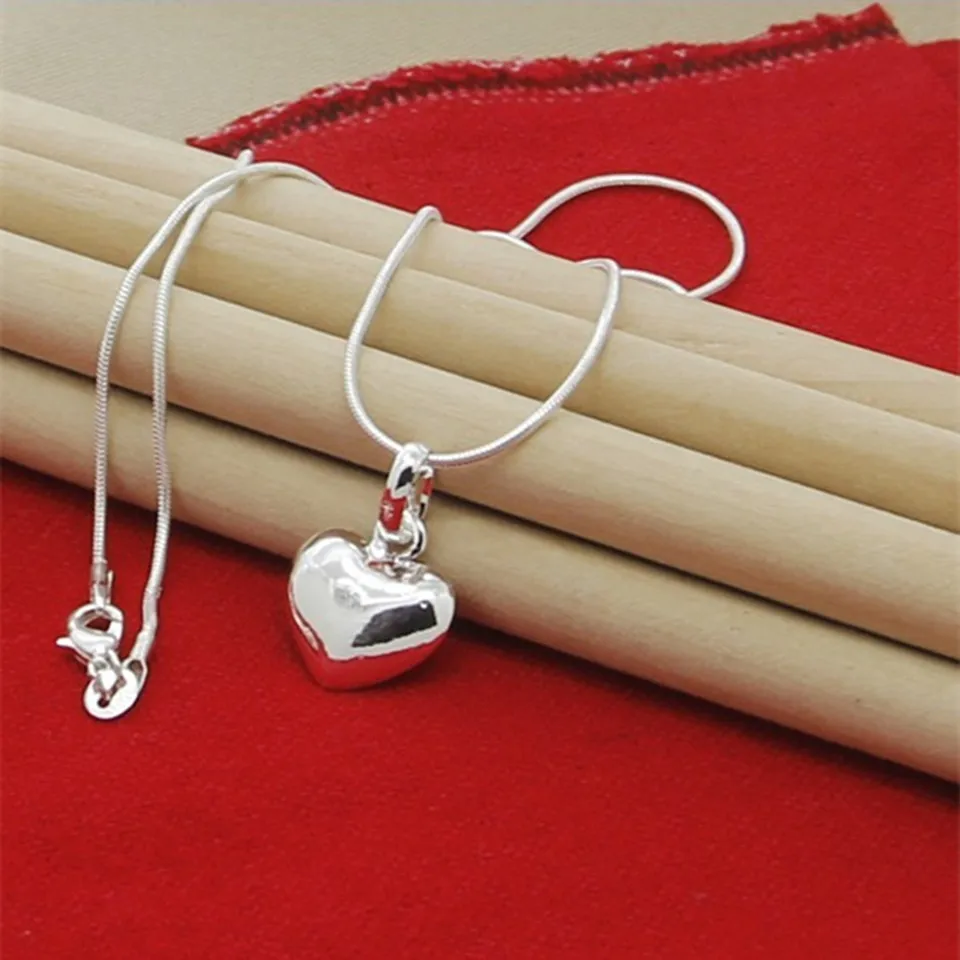

925 Sterling Silver Solid Small Heart Pendant Necklace Snake Chain For Women Wedding Charm Fashion Jewelry Gifts
