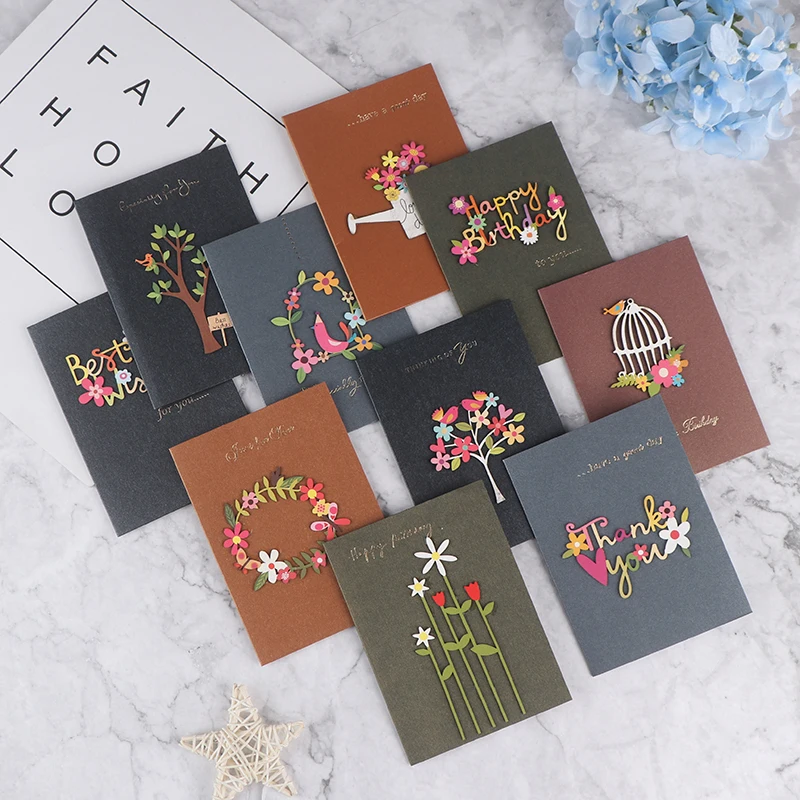 5pcs 3D Kraft Paper Invitation Greeting Card Handmade DIY Wood Carving Flower Patch Valentines Day Wedding Party | Канцтовары для